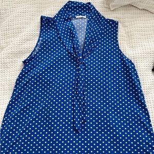 Blue Polka Dot Sleeveless Blouse